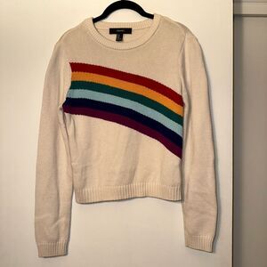 Forever 21 Womens Cream Rainbow Thick Knit Sweater Size Medium Gently Worn